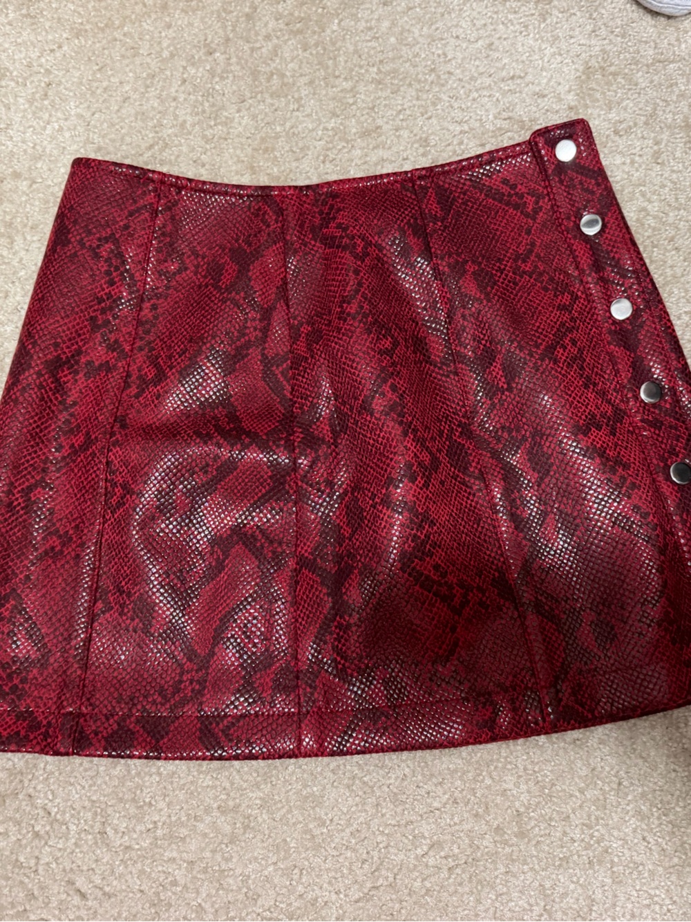 ASTR Red Snake-Print Faux Leather Mini Skirt with Snap Side